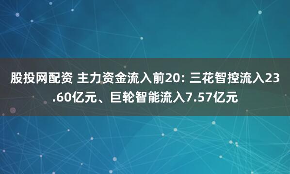 股投网配资 主力资金流入前20: 三花智控流入23.60亿元、巨轮智能流入7.57亿元